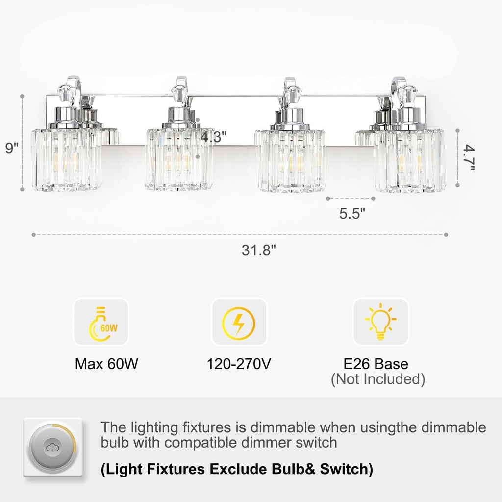 Appliques murales à intensité variable pour salle de bain en cristal moderne