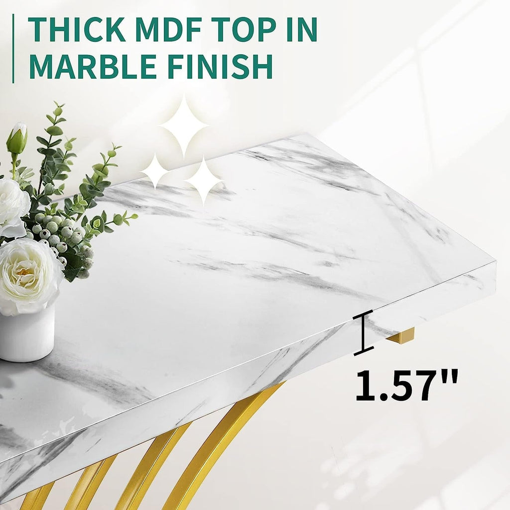 Console moderne dorée avec plateau en marbre pour entrée et couloir
