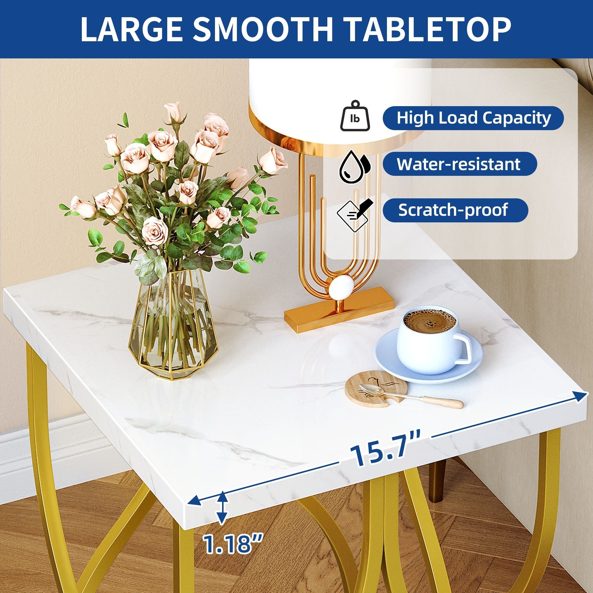 Console moderne dorée avec plateau en marbre pour entrée et couloir
