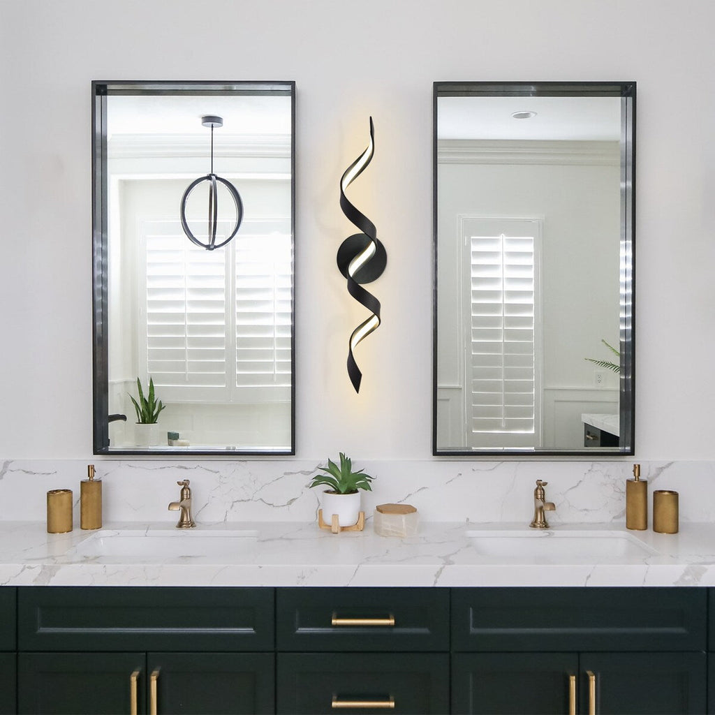 Applique murale à LED pour salle de bain au design moderne en spirale, à intensité variable
