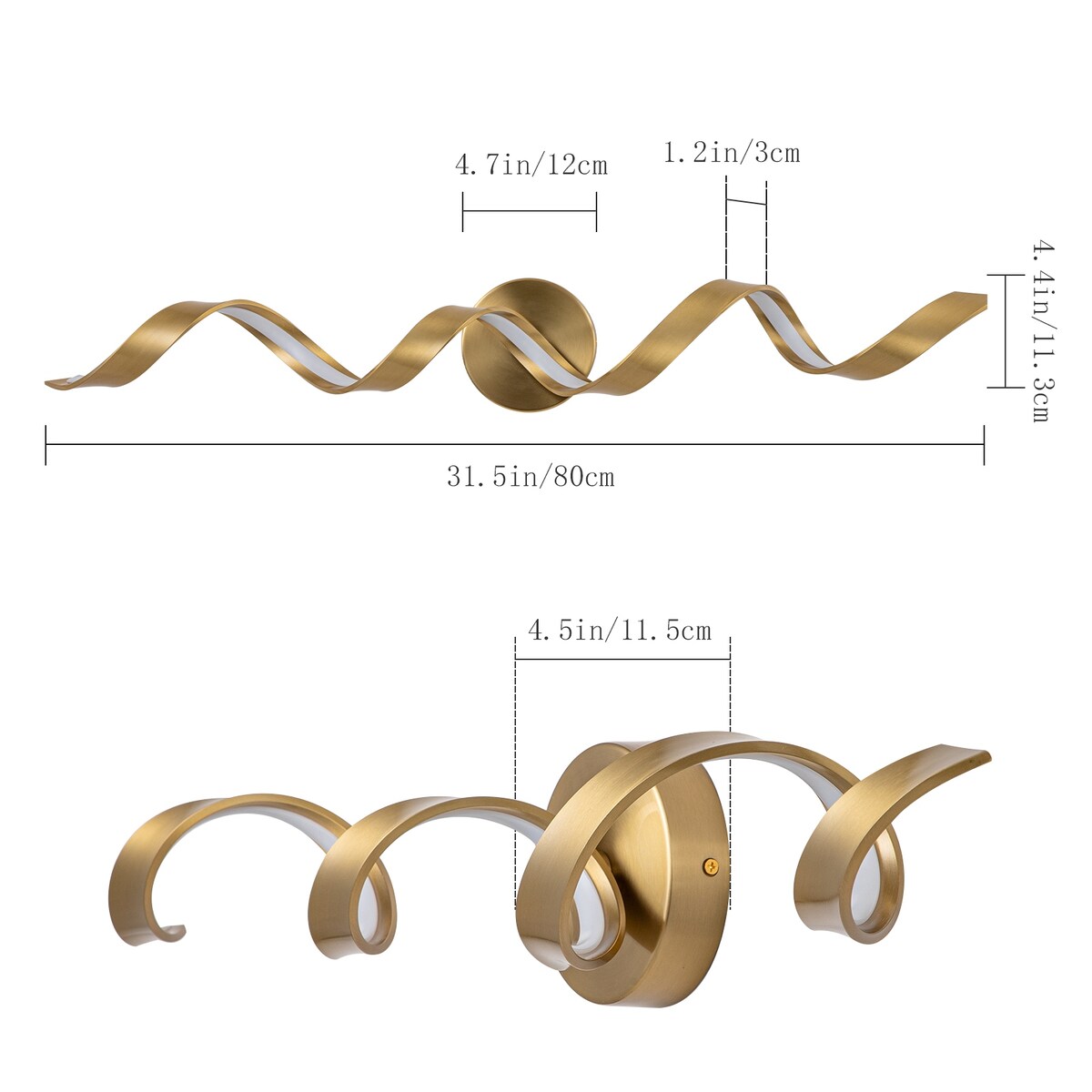Applique murale à LED pour salle de bain au design moderne en spirale, à intensité variable