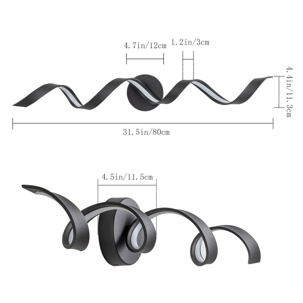 Applique murale à LED pour salle de bain au design moderne en spirale, à intensité variable