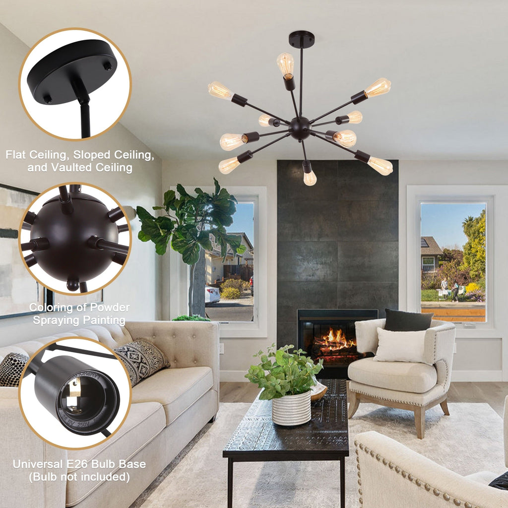 Lustre moderne Spoutnik à 10 lumières, plafonnier réglable pour cuisine, salle à manger, salon, chambre à coucher - N/A