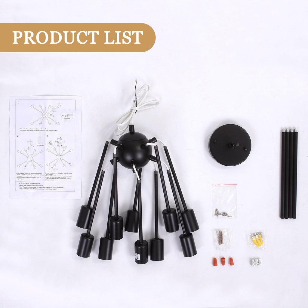 Lustre moderne Spoutnik à 10 lumières, plafonnier réglable pour cuisine, salle à manger, salon, chambre à coucher - N/A