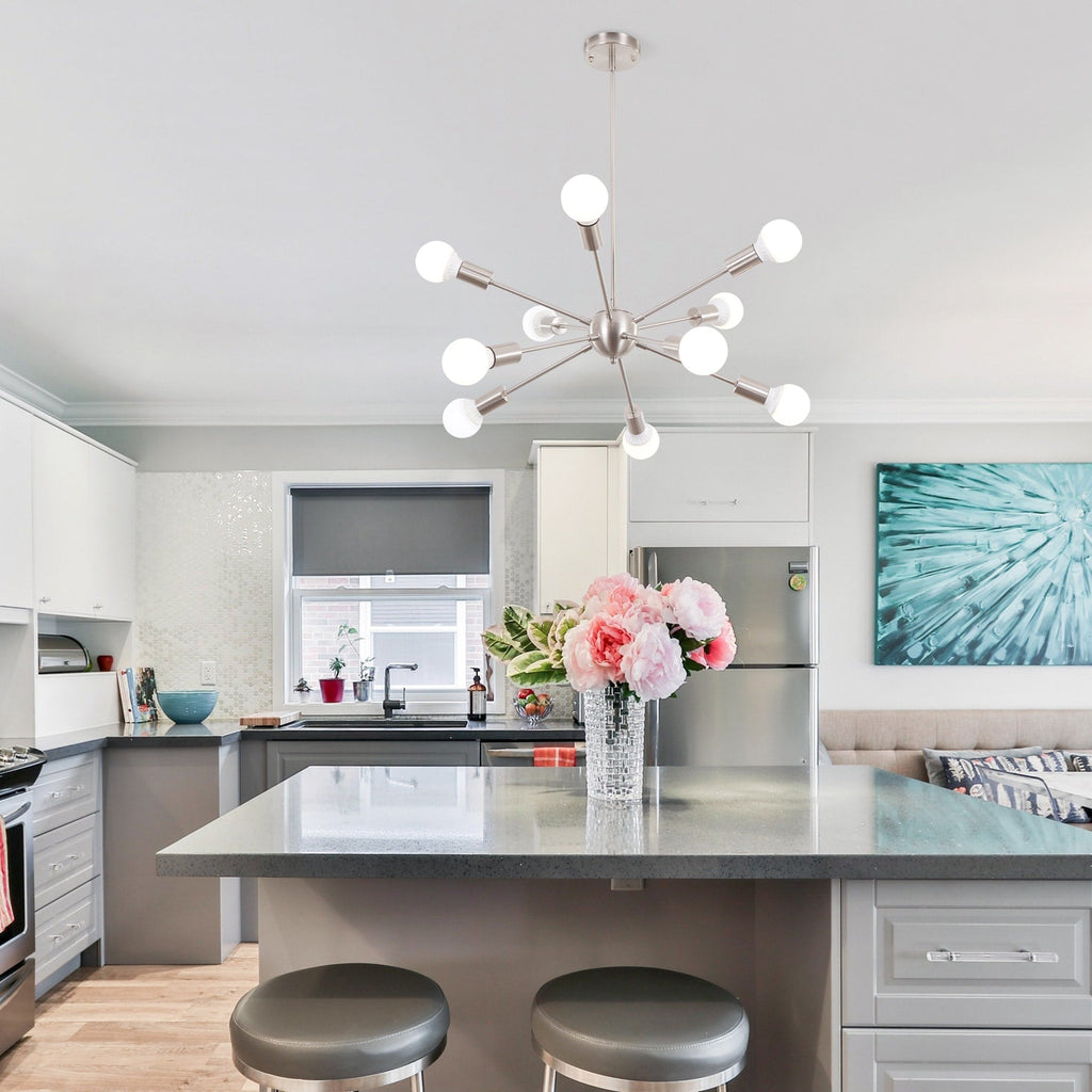 Lustre moderne Spoutnik à 10 lumières, plafonnier réglable pour cuisine, salle à manger, salon, chambre à coucher - N/A