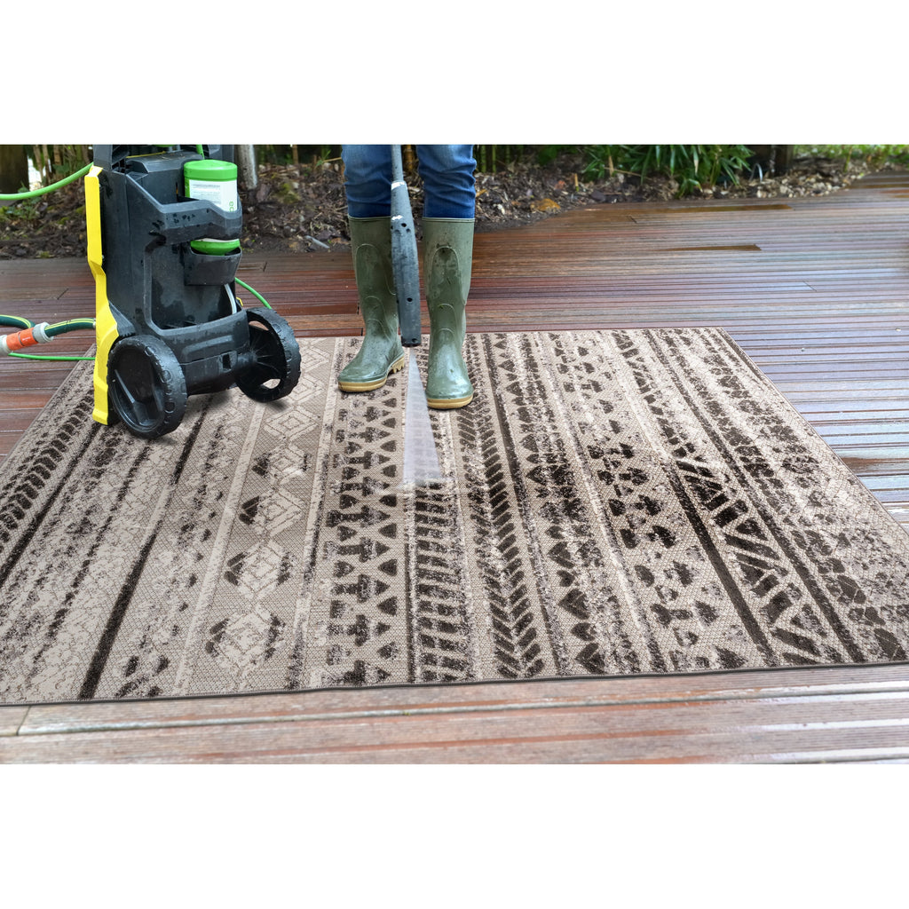 Tapis d'intérieur/extérieur géométrique délavé à rayures modernes de la World Rug Gallery