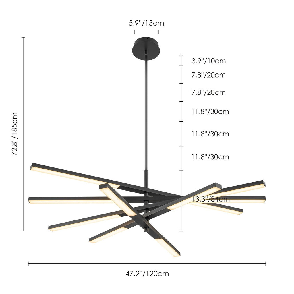 Lustre moderne à plusieurs niveaux Spoutnik linéaire, lumière chaude 3 000 K, LED intégrée