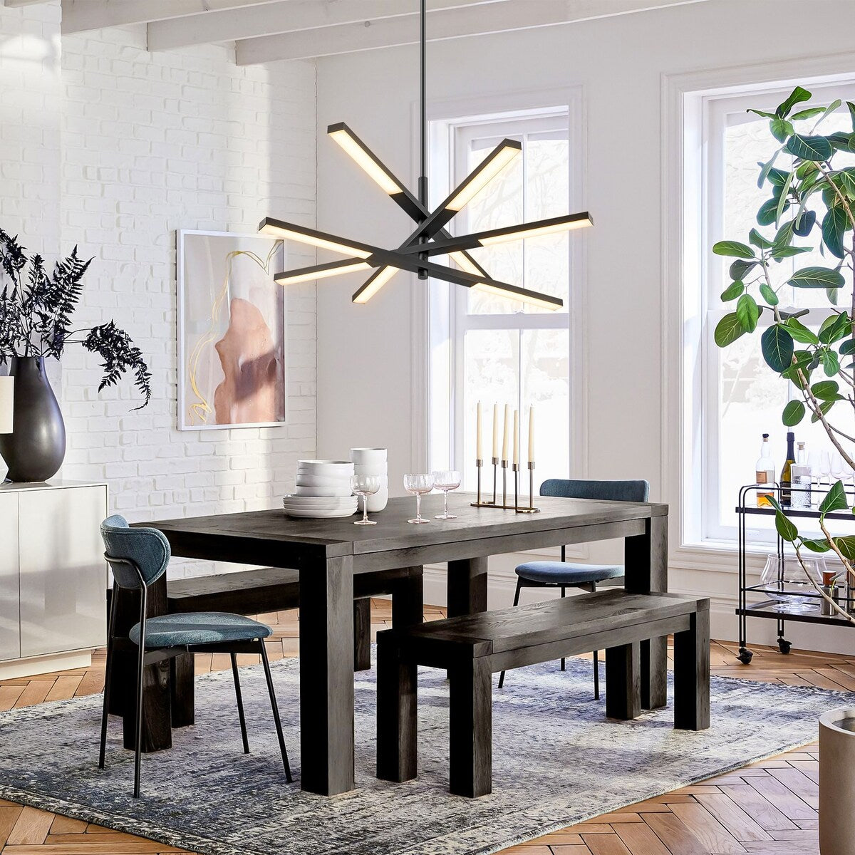 Lustre moderne à plusieurs niveaux Spoutnik linéaire, lumière chaude 3 000 K, LED intégrée