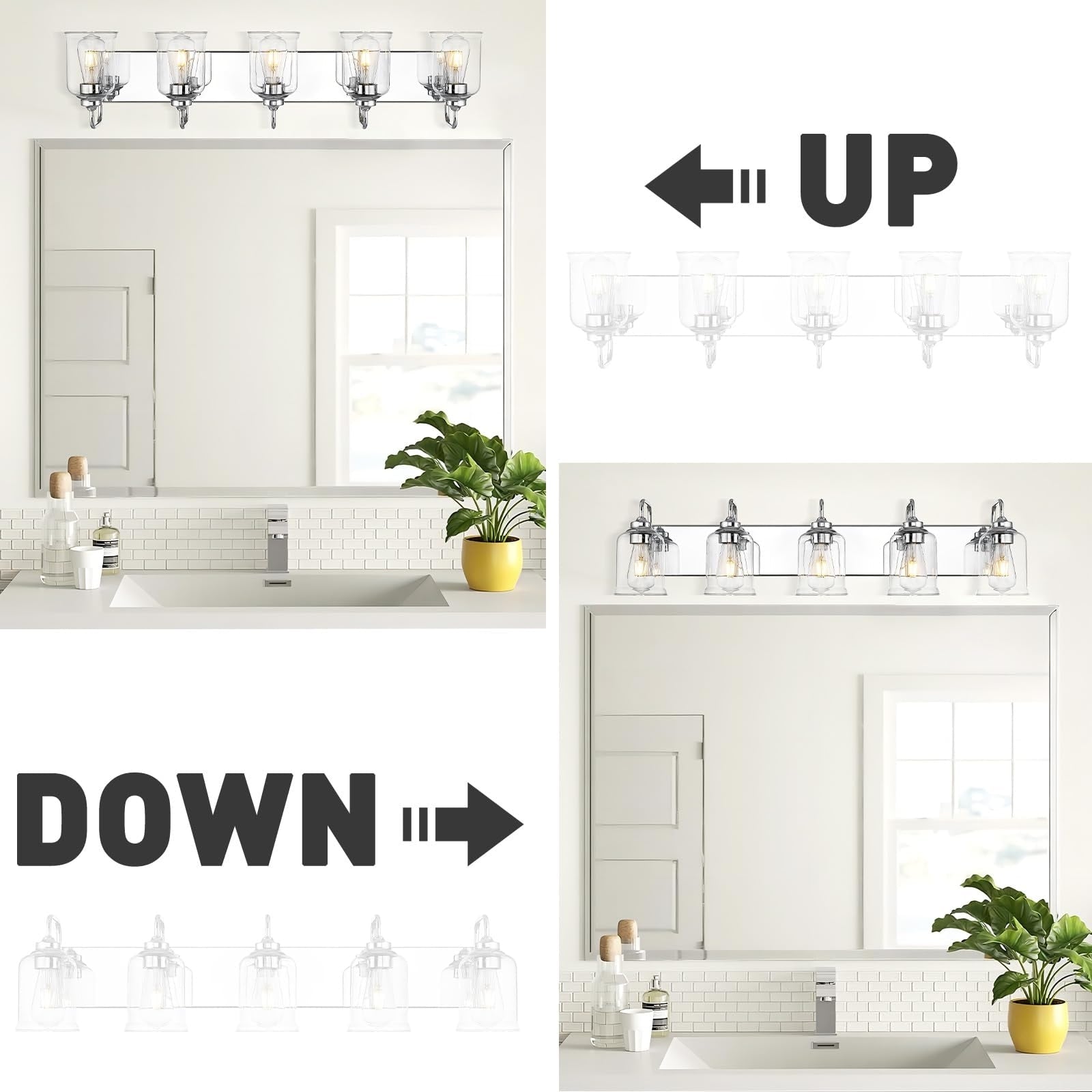 Éclairage de vanité moderne à 3, 4, 5 ou 6 lumières pour miroir de salle de bain