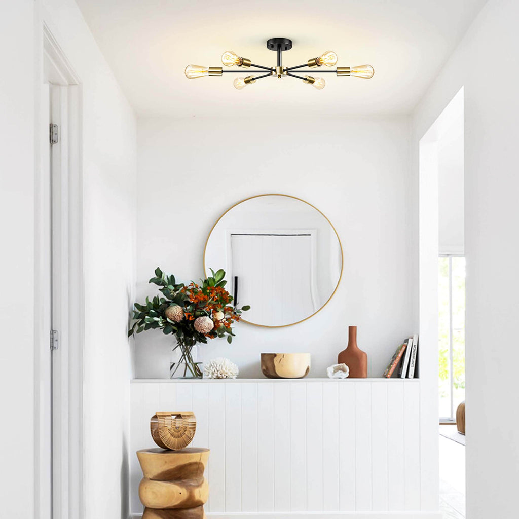 Plafonnier semi-encastré Spoutnik noir/doré pour salon, cuisine, bureau, chambre à coucher, hall d'entrée