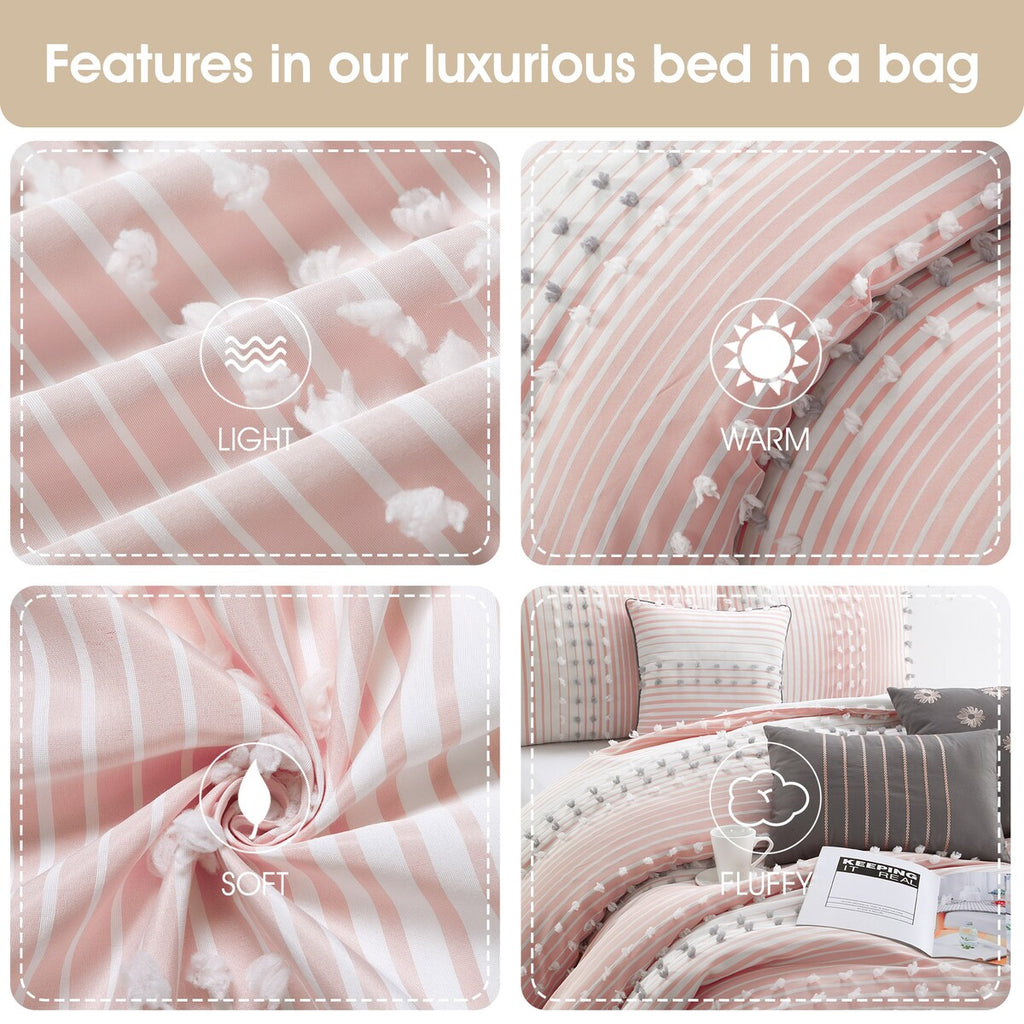 Ensemble de couette moderne à rayures Nanshing Jessy, 7 pièces