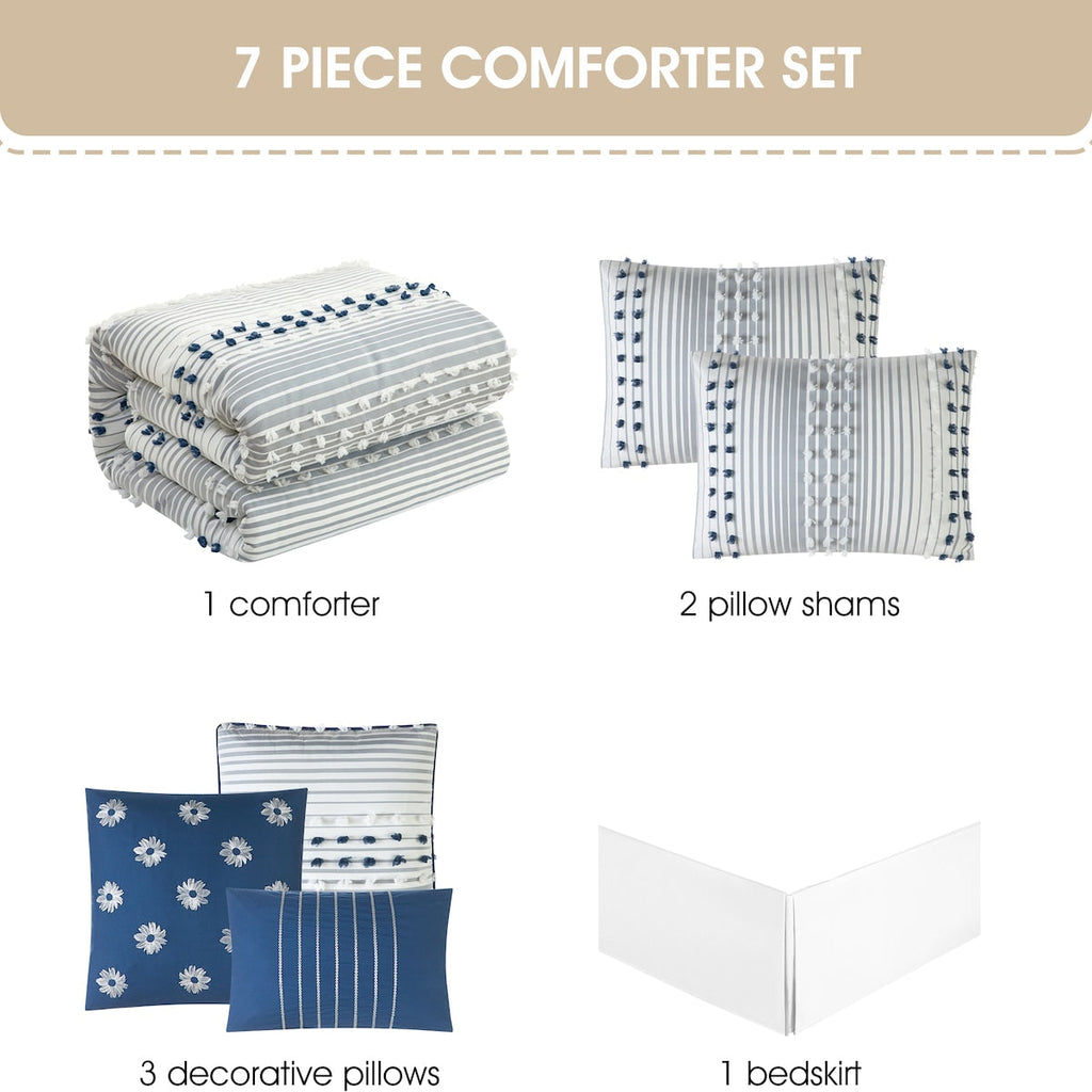 Ensemble de couette moderne à rayures Nanshing Jessy, 7 pièces