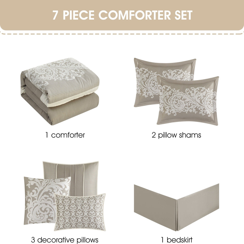 Ensemble de couette 7 pièces en jacquard damassé Nanshing Salem