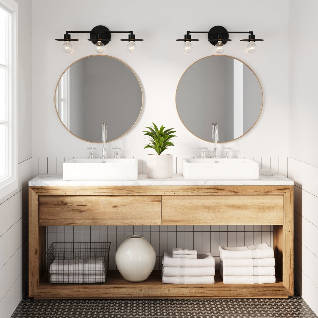 Luminaire de salle de bain à 3 lumières Nathan James Pattinson avec cadre en métal et abat-jour en plaque mince