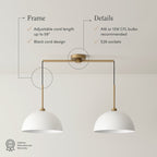 Luminaire suspendu moderne à 2 lumières pour îlot Nathan James Percy, avec abat-jour en métal et cordon réglable