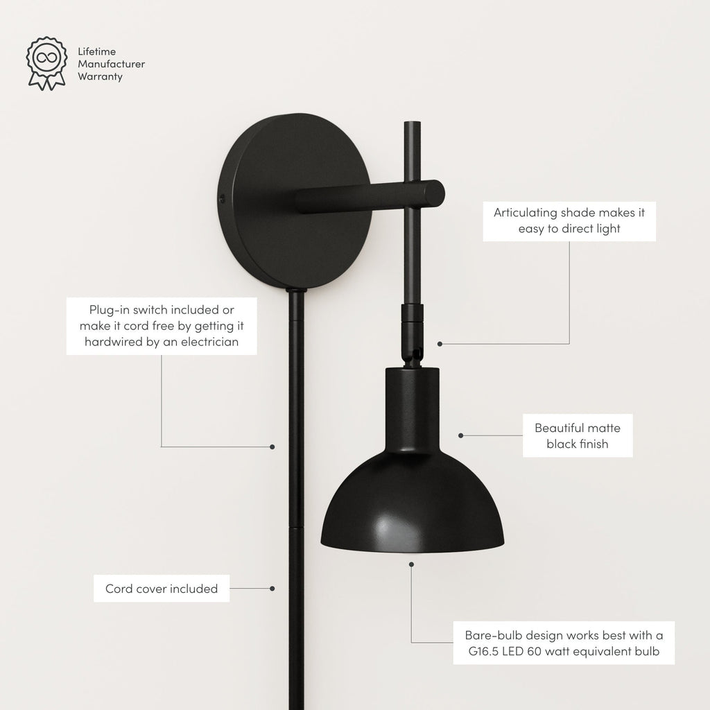 Applique murale Nathan James Tamlin à 1 lumière avec prise et interrupteur marche/arrêt