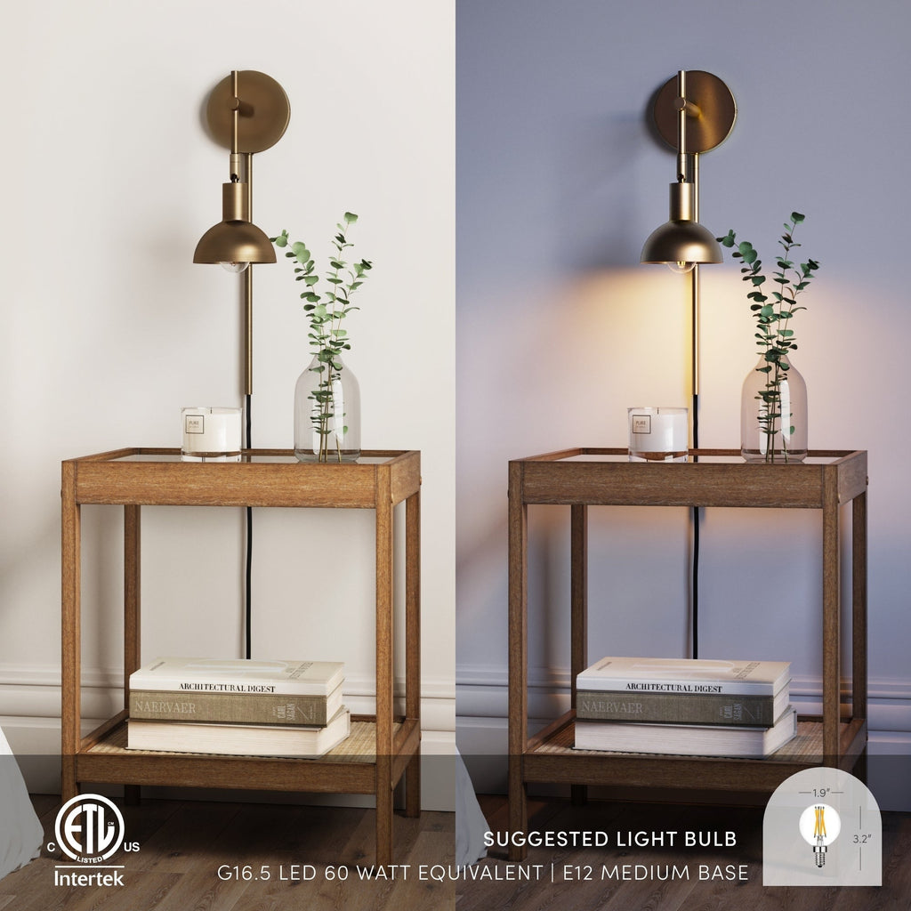 Applique murale Nathan James Tamlin à 1 lumière avec prise et interrupteur marche/arrêt