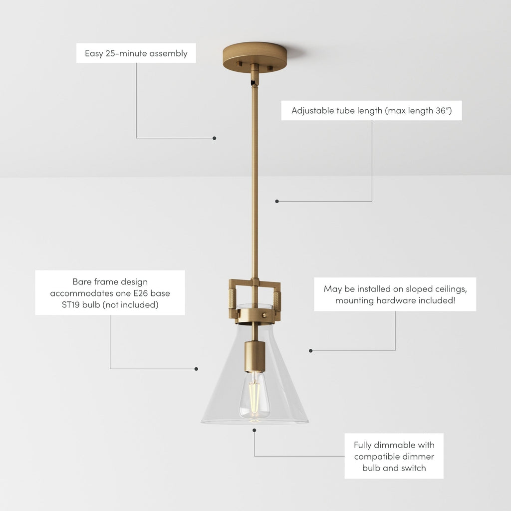 Suspension en verre Nathan James Vincent, luminaire suspendu avec tige réglable et abat-jour transparent