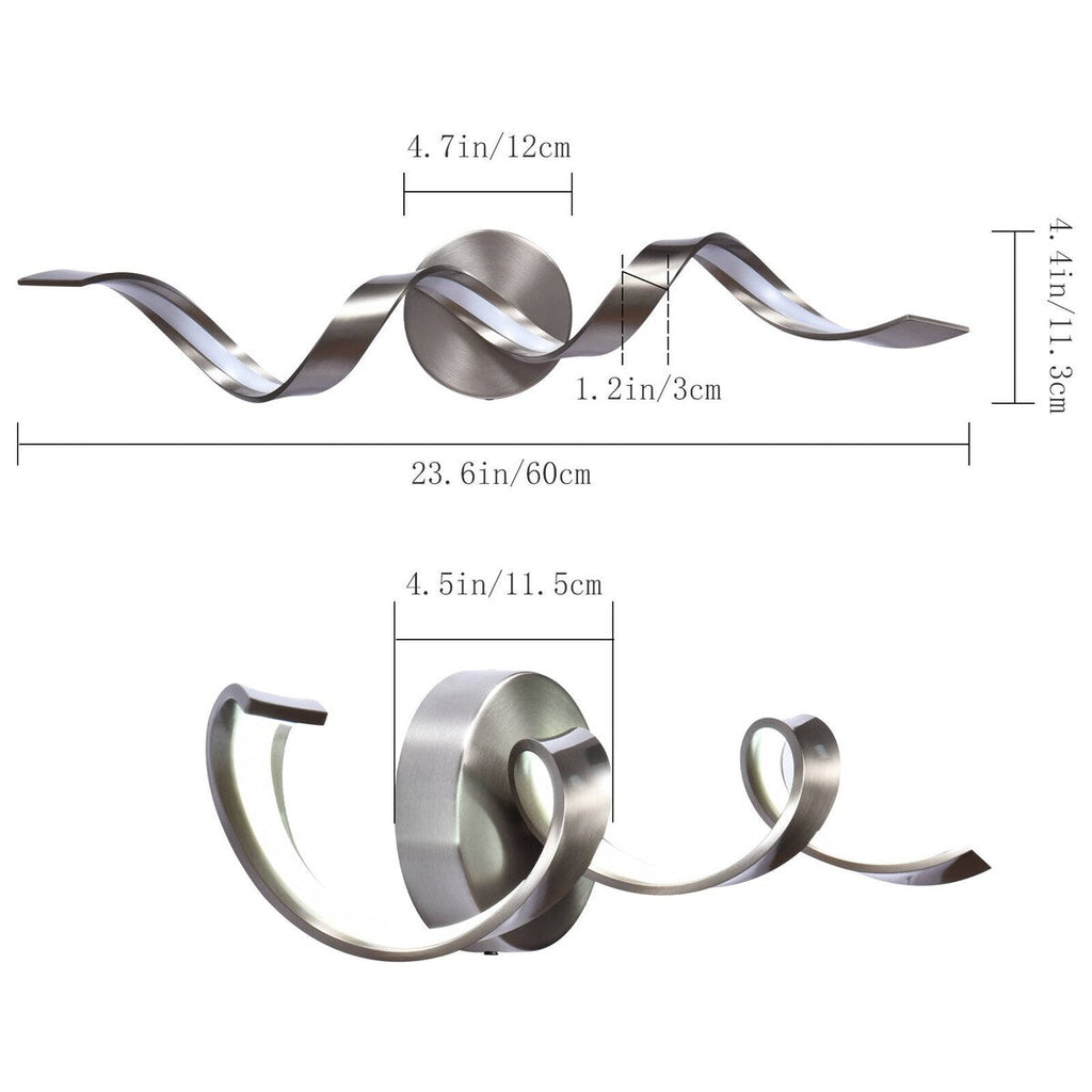 Applique murale à LED pour salle de bain au design moderne en spirale, à intensité variable