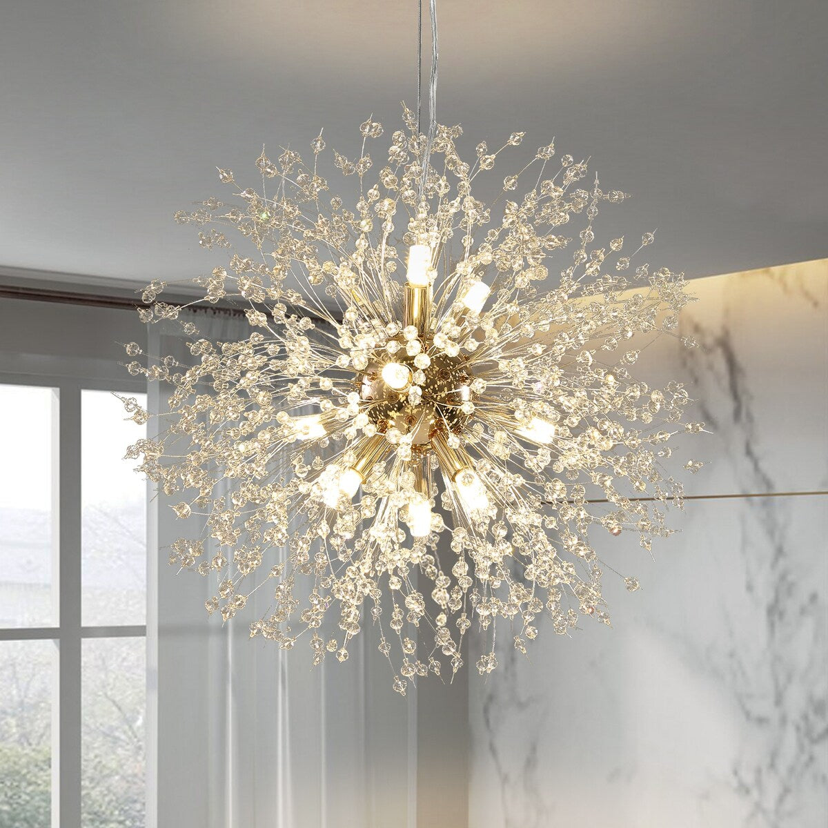 Lustre Spoutnik moderne en cristal avec feu d'artifice OYIPRO
