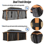 Gazebo à toit rigide EROMMY, pergola d'extérieur avec double toit, filet et rideaux, auvent robuste pour patio, arrière-cour, fête au bord de la piscine