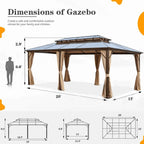 Gazebo à toit rigide EROMMY, pergola d'extérieur avec double toit, filet et rideaux, auvent robuste pour patio, arrière-cour, fête au bord de la piscine