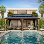 Gazebo à toit rigide EROMMY, pergola d'extérieur avec double toit, filet et rideaux, auvent robuste pour patio, arrière-cour, fête au bord de la piscine