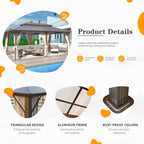 Gazebo à toit rigide EROMMY, pergola d'extérieur avec double toit, filet et rideaux, auvent robuste pour patio, arrière-cour, fête au bord de la piscine