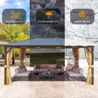 Gazebo à toit rigide EROMMY, pergola d'extérieur avec double toit, filet et rideaux, auvent robuste pour patio, arrière-cour, fête au bord de la piscine