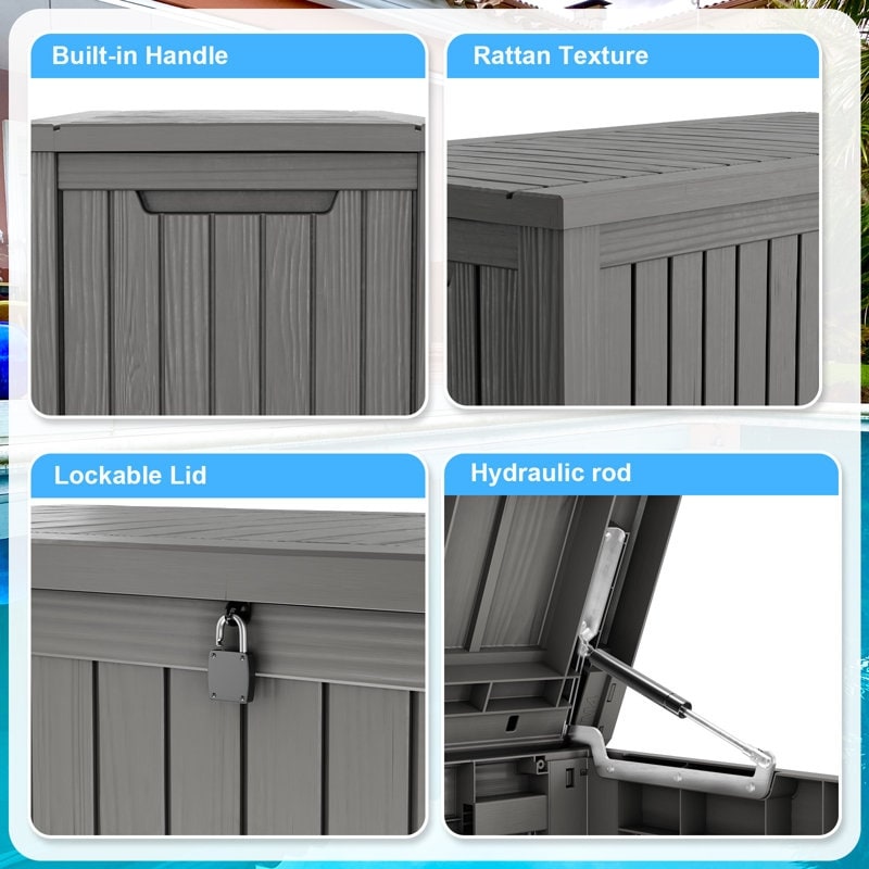 Coffre de rangement extérieur verrouillable en résine pour terrasse