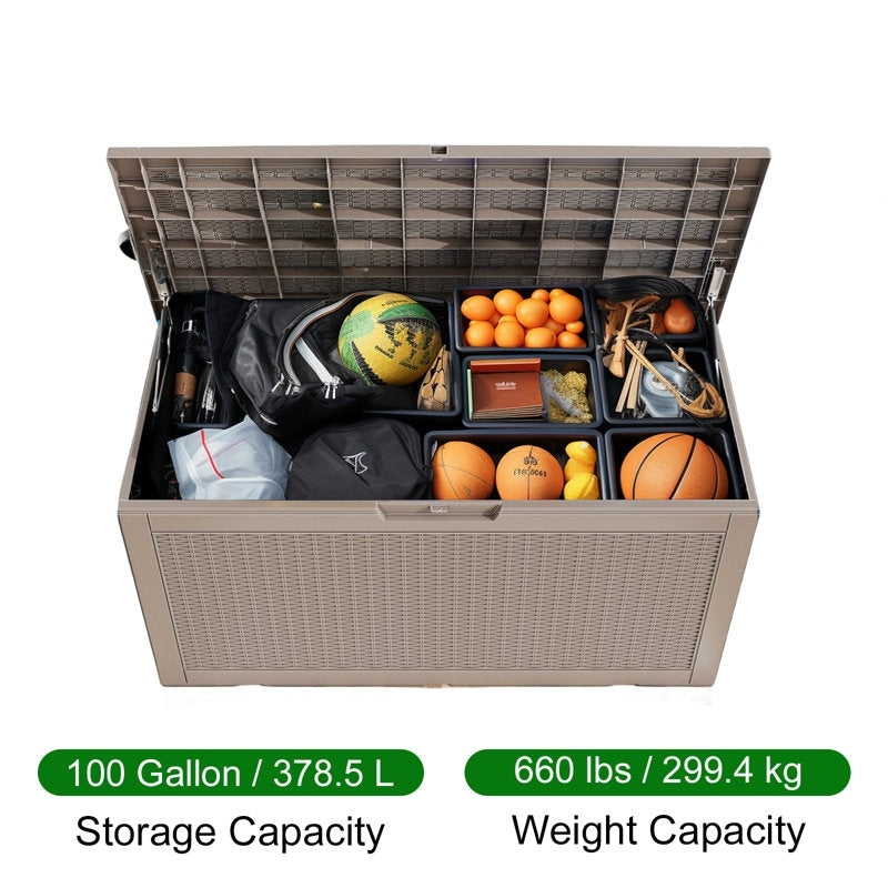 Coffre de rangement extérieur verrouillable en résine pour terrasse