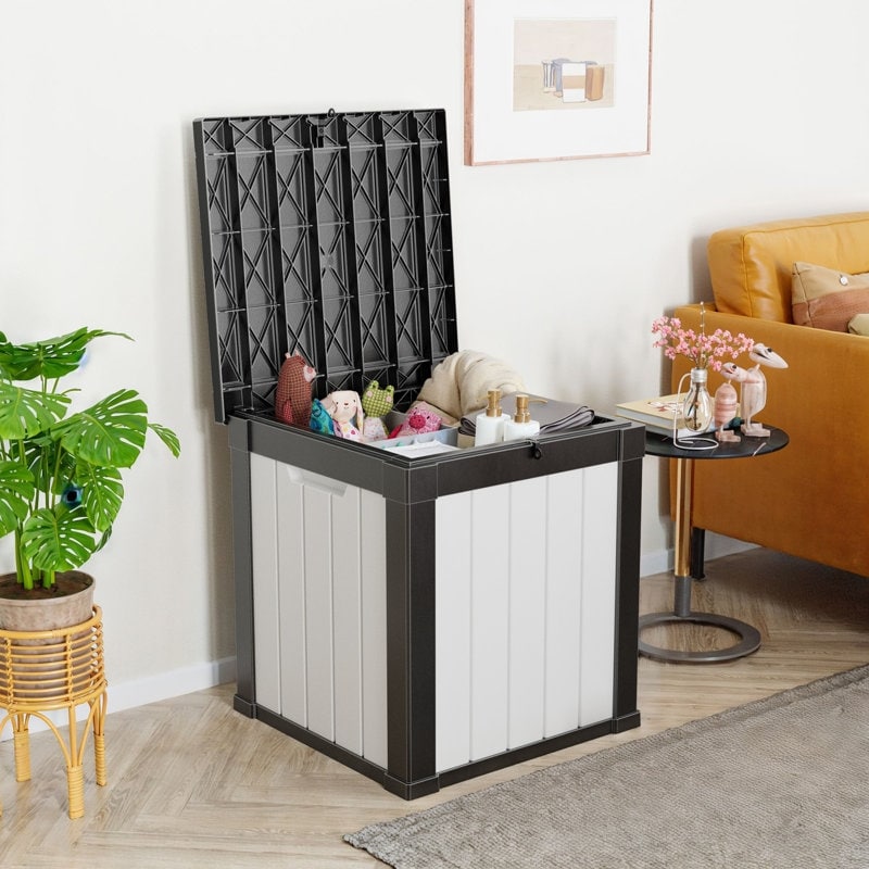 Coffre de rangement extérieur verrouillable en résine pour terrasse