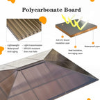 Tonnelle à toit rigide pour jardin – Pergola permanente avec filet, rideaux et double toit, abri extérieur toutes saisons