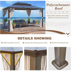 Tonnelle à toit rigide pour jardin – Pergola permanente avec filet, rideaux et double toit, abri extérieur toutes saisons