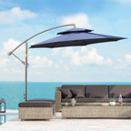 Parasol déporté Outsunny 9' à 2 niveaux avec manivelle, base croisée et 8 baleines, parasol de jardin déporté pour terrasse