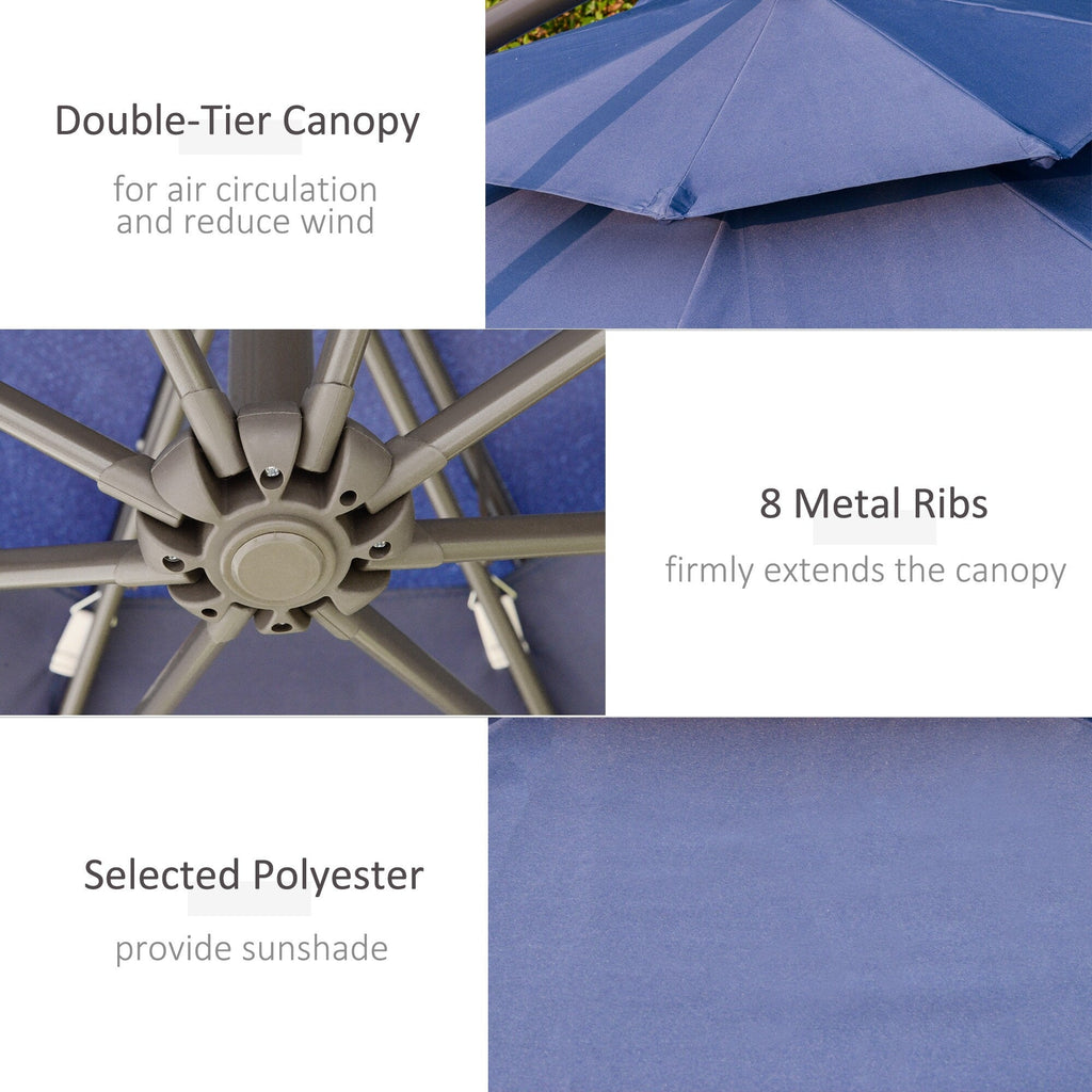 Parasol déporté Outsunny 9' à 2 niveaux avec manivelle, base croisée et 8 baleines, parasol de jardin déporté pour terrasse