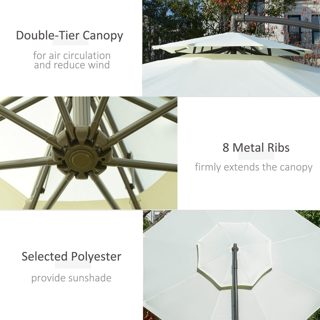 Parasol déporté Outsunny 9' à 2 niveaux avec manivelle, base croisée et 8 baleines, parasol de jardin déporté pour terrasse