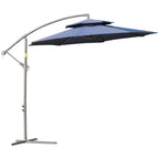 Parasol déporté Outsunny 9' à 2 niveaux avec manivelle, base croisée et 8 baleines, parasol de jardin déporté pour terrasse