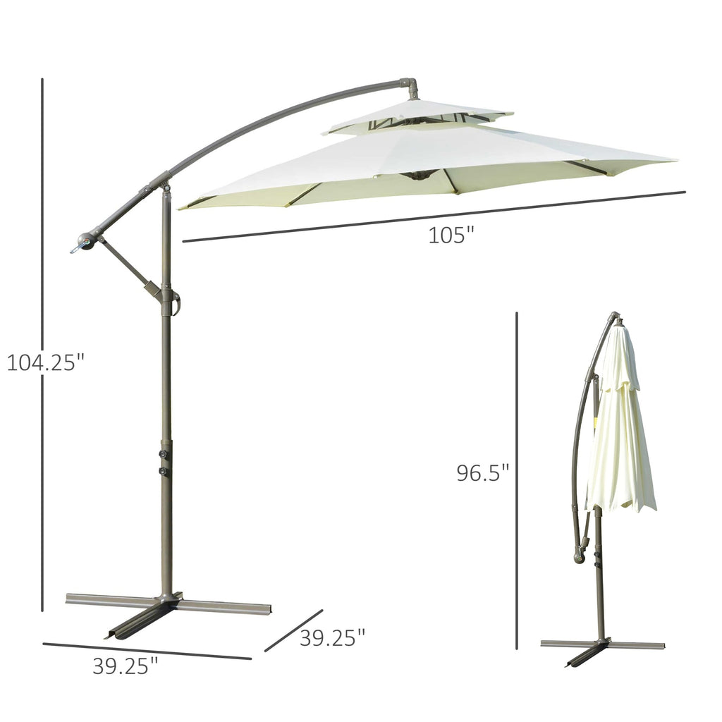 Parasol déporté Outsunny 9' à 2 niveaux avec manivelle, base croisée et 8 baleines, parasol de jardin déporté pour terrasse