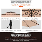 Parasol d'extérieur à 3 niveaux de 10 pieds de MAISON ARTS, compatible avec la plupart des tables de patio avec ventilation, inclinaison automatique et manivelle de levage