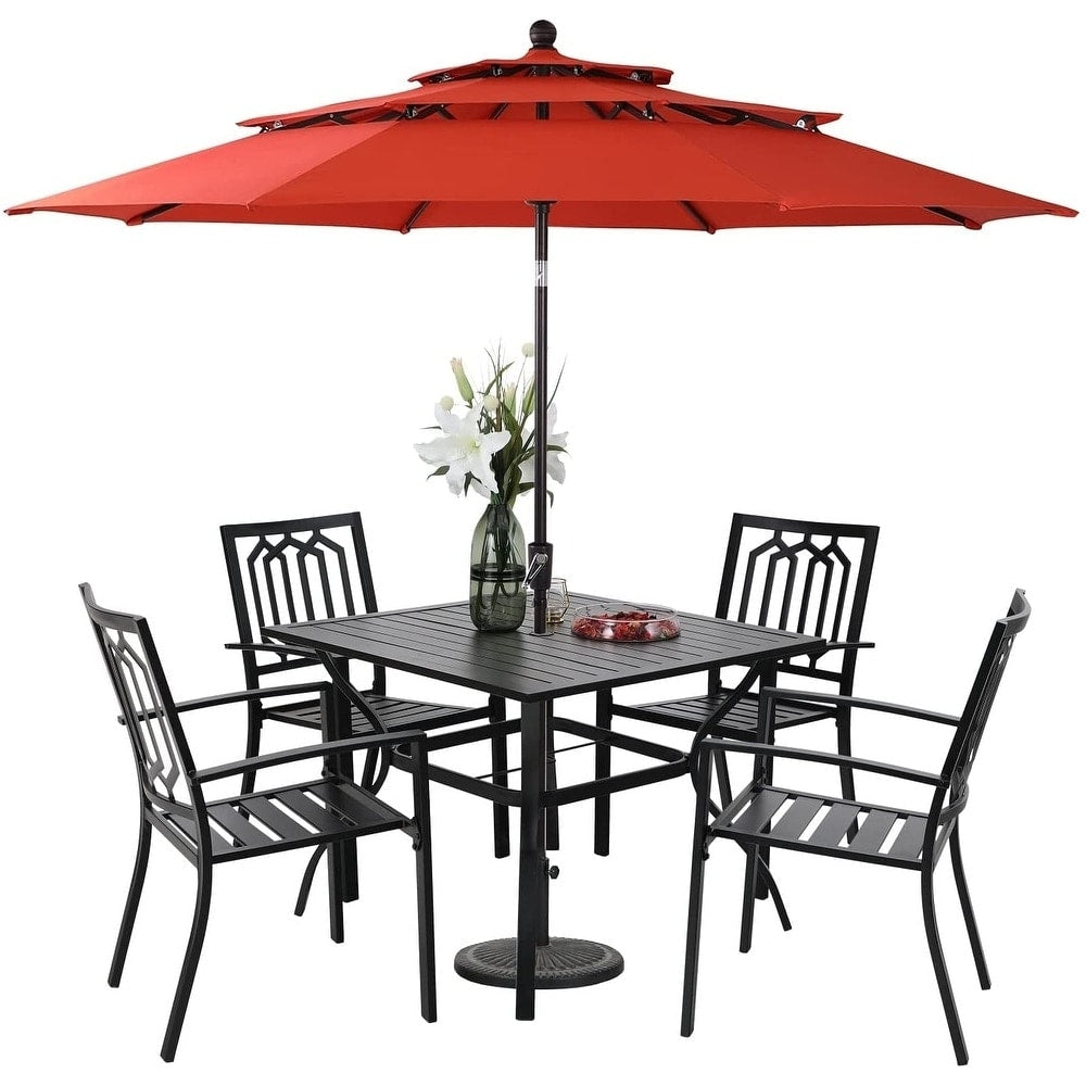 Parasol d'extérieur à 3 niveaux de 10 pieds de MAISON ARTS, compatible avec la plupart des tables de patio avec ventilation, inclinaison automatique et manivelle de levage
