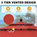 Parasol d'extérieur à 3 niveaux de 10 pieds de MAISON ARTS, compatible avec la plupart des tables de patio avec ventilation, inclinaison automatique et manivelle de levage