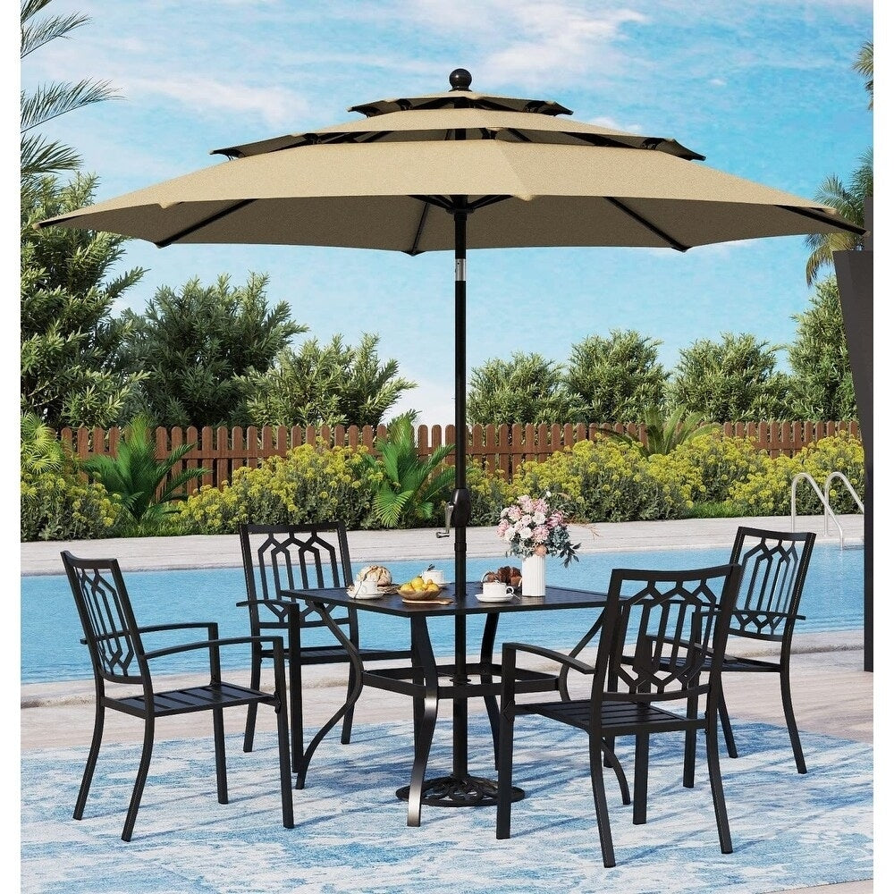Parasol d'extérieur à 3 niveaux de 10 pieds de MAISON ARTS, compatible avec la plupart des tables de patio avec ventilation, inclinaison automatique et manivelle de levage