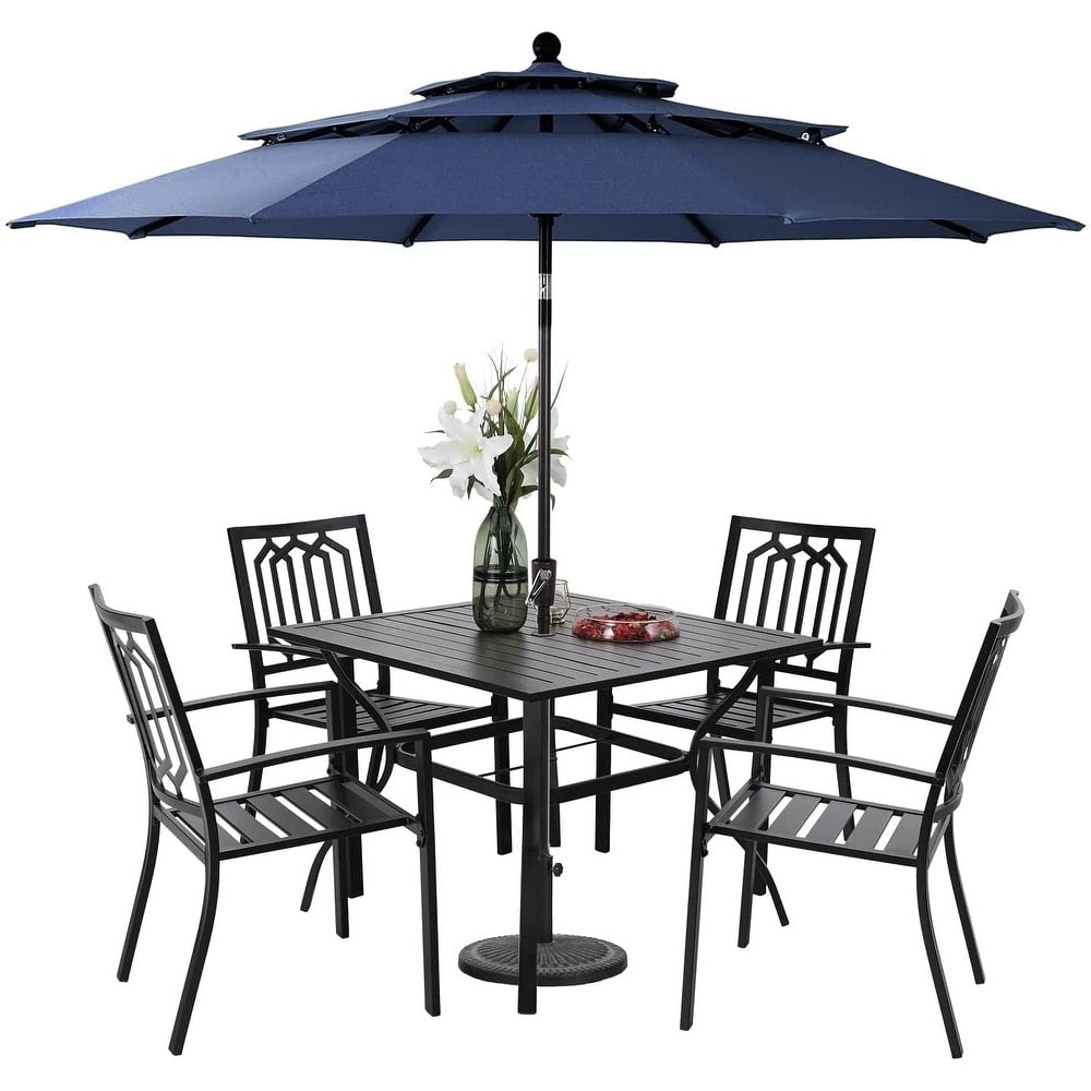 Parasol d'extérieur à 3 niveaux de 10 pieds de MAISON ARTS, compatible avec la plupart des tables de patio avec ventilation, inclinaison automatique et manivelle de levage