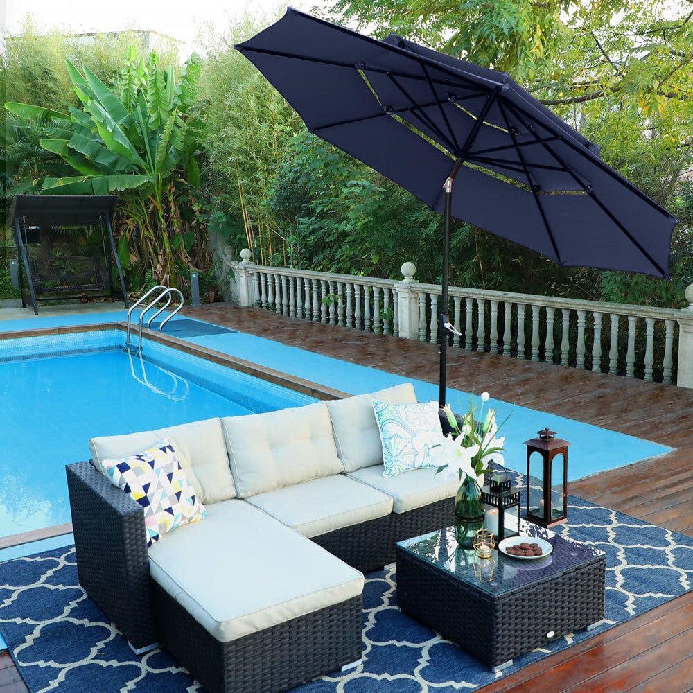 Parasol d'extérieur à 3 niveaux de 10 pieds de MAISON ARTS, compatible avec la plupart des tables de patio avec ventilation, inclinaison automatique et manivelle de levage