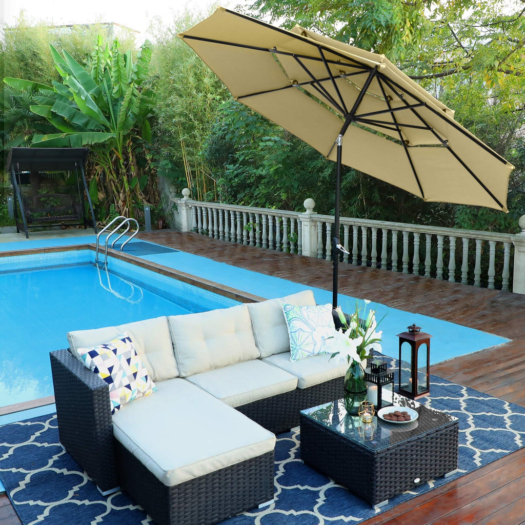 Parasol d'extérieur à 3 niveaux de 10 pieds de MAISON ARTS, compatible avec la plupart des tables de patio avec ventilation, inclinaison automatique et manivelle de levage