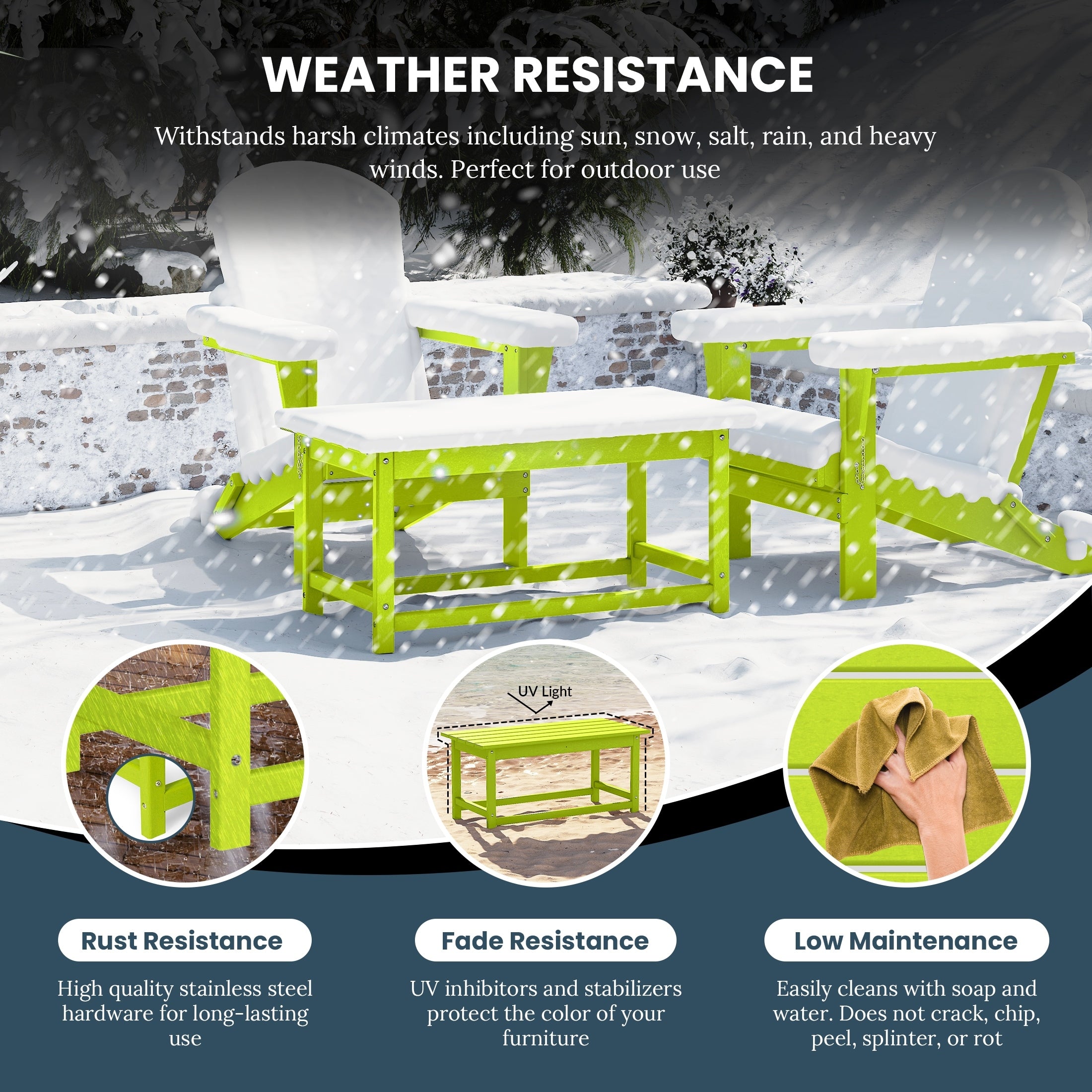 Table basse rectangulaire Polytrends Laguna en PEHD pour terrasse extérieure toutes saisons