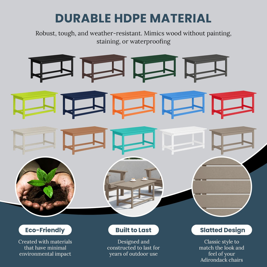 Table basse rectangulaire Polytrends Laguna en PEHD pour terrasse extérieure toutes saisons