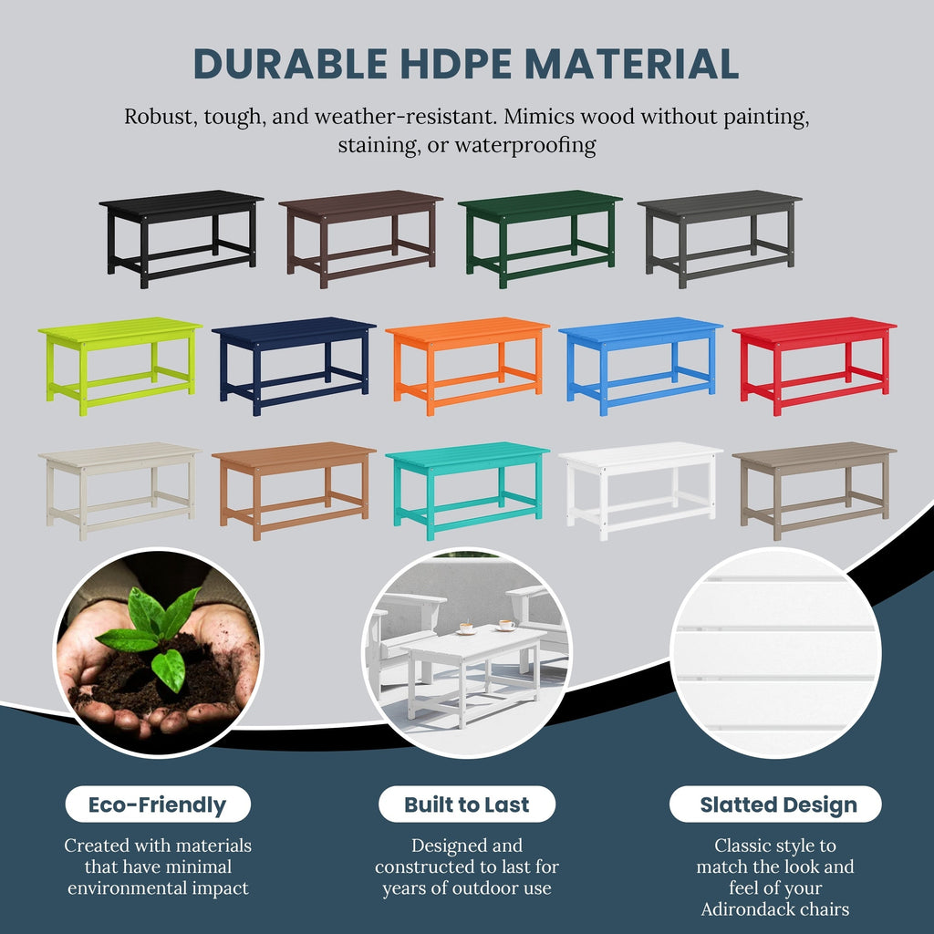 Table basse rectangulaire Polytrends Laguna en PEHD pour terrasse extérieure toutes saisons