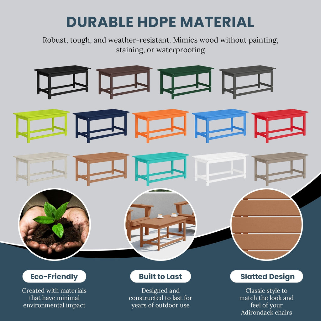 Table basse rectangulaire Polytrends Laguna en PEHD pour terrasse extérieure toutes saisons